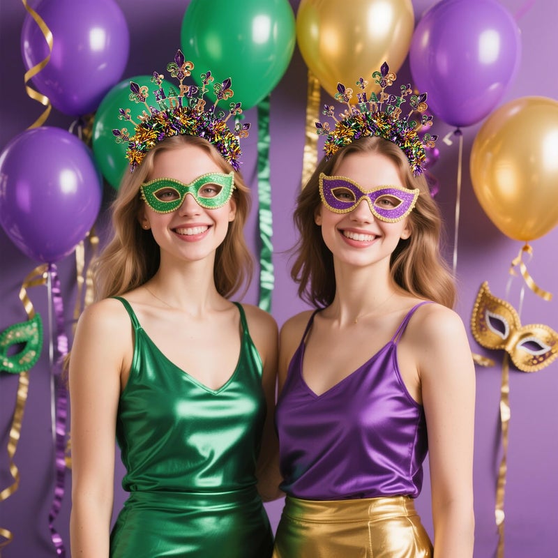 BVGA Mardi Gras Headband for Women Metal Tinsel Wrapped Glitter Mask Fleur De Lis Headpiece Carnival Party Accessories Gifts (Fleur De Lis 2) - Image 3
